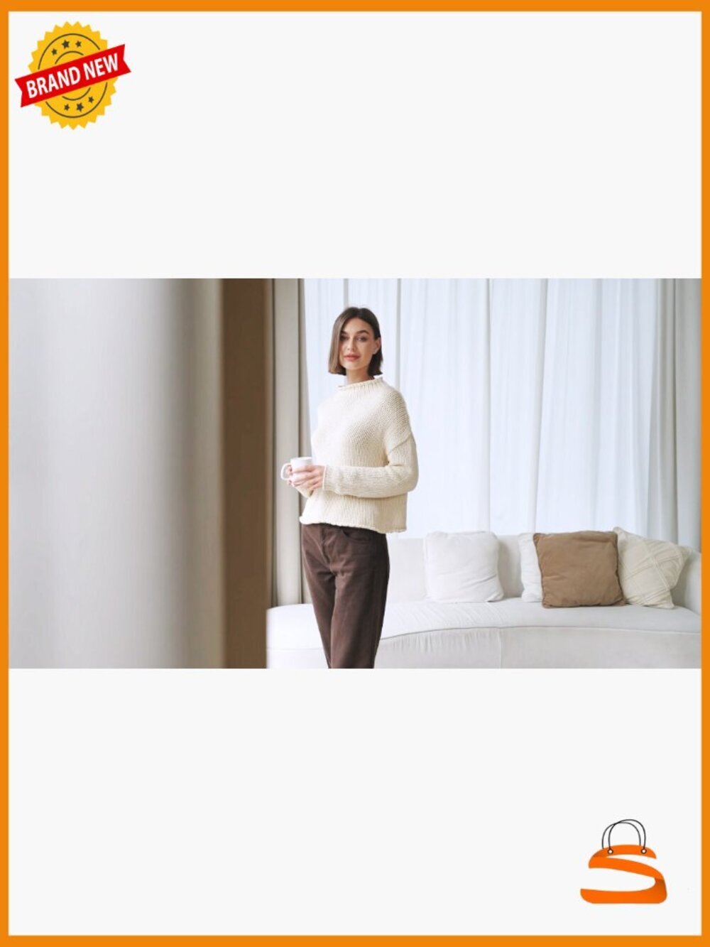 Oversized Cropped Chunky Knit Sweater Long Sleeve Mock Neck Pullover - Picture 7 of 7
